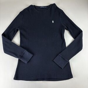 Polo‎ Ralph Lauren Shirt Mens Large Blue Solid Plain Waffle Knit Runs Long